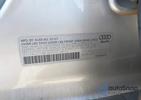2007 Audi A6 3.2 Avant из США, поврежденный, VIN WAUKH74F77N126200